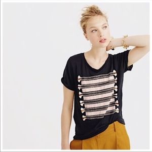 J.Crew Linen Embroidered Tassel Striped T-Shirt